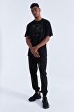 Siyah Baskı Detaylı O Yaka Erkek Oversize T-Shirt  - 88093 | S