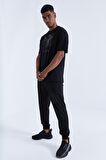 Siyah Baskı Detaylı O Yaka Erkek Oversize T-Shirt  - 88093 | S