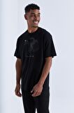 Siyah Baskı Detaylı O Yaka Erkek Oversize T-Shirt  - 88093 | S