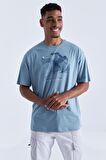 Mint Yeşili Baskı Detaylı O Yaka Erkek Oversize T-Shirt  - 88093 | XL