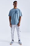 Mint Yeşili Baskı Detaylı O Yaka Erkek Oversize T-Shirt  - 88093 | XL