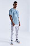 Mint Yeşili Baskı Detaylı O Yaka Erkek Oversize T-Shirt  - 88093 | XL
