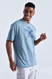 Mint Yeşili Baskı Detaylı O Yaka Erkek Oversize T-Shirt  - 88093 | XL