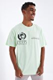 Açık Yeşil Minimal Baskılı O Yaka Erkek Oversize T-Shirt  - 88096 | XXL