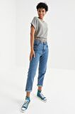 Gri Basic O Yaka Beli Lastikli Bürümcük Kumaş Kadın Crop Top T-Shirt  - 97227 | M