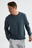 Orman Yeşili Basic O Yaka Rahat Form Erkek Sweatshirt - 88053 | XXL