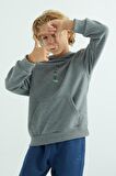 Gri Melanj Ön Ve Kapüşon Yazı Detaylı Standart Kalıp Erkek Çocuk Sweatshirt - 11037 | 7-8