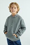 Gri Melanj Ön Ve Kapüşon Yazı Detaylı Standart Kalıp Erkek Çocuk Sweatshirt - 11037 | 7-8