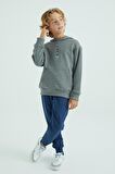Gri Melanj Ön Ve Kapüşon Yazı Detaylı Standart Kalıp Erkek Çocuk Sweatshirt - 11037 | 7-8