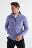 Açık Eflatun Fermuarlı Dik Yaka Standart Kalıp Erkek  Sweatshirt Polar - 88134 | XL