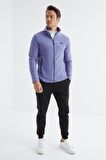 Açık Eflatun Fermuarlı Dik Yaka Standart Kalıp Erkek  Sweatshirt Polar - 88134 | XL