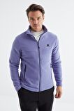 Açık Eflatun Fermuarlı Dik Yaka Standart Kalıp Erkek  Sweatshirt Polar - 88134 | XL