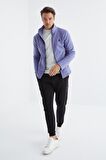 Açık Eflatun Fermuarlı Dik Yaka Standart Kalıp Erkek  Sweatshirt Polar - 88134 | XL