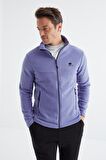 Açık Eflatun Fermuarlı Dik Yaka Standart Kalıp Erkek  Sweatshirt Polar - 88134 | XL