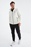 Ekru Fermuarlı Dik Yaka Standart Kalıp Erkek  Sweatshirt Polar - 88134 | XXL