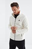 Ekru Fermuarlı Dik Yaka Standart Kalıp Erkek  Sweatshirt Polar - 88134 | XXL