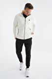 Ekru Fermuarlı Dik Yaka Standart Kalıp Erkek  Sweatshirt Polar - 88134 | XXL