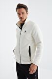 Ekru Fermuarlı Dik Yaka Standart Kalıp Erkek  Sweatshirt Polar - 88134 | XXL