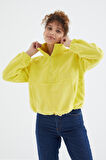 Limon Yarım Fermuar Etek Ucu Büzgülü Kadın Polar Oversize Sweatshirt - 97171 | L