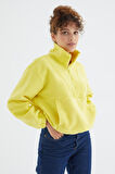Limon Yarım Fermuar Etek Ucu Büzgülü Kadın Polar Oversize Sweatshirt - 97171 | L