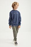 Petrol Yazı Ve Sırt Baskılı O Yaka Standart Kalıp Erkek Çocuk Sweatshirt - 11026 | 8-9