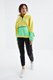 Limon Etek Ucu Büzgülü Yarım Fermuar Kanguru Cepli Oversize Kadın Sweatshirt - 97238 | XL