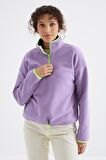 Açık Eflatun Yarım Fermuar Etek Ucu Büzgülü Dik Yaka Oversize Kadın Polar Sweatshirt - 97234 | L