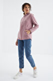 Gül Kurusu Kapüşonlu Fermuarlı Rahat Form Kadın Polar Sweatshirt - 97233 | S