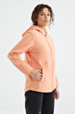 Kavun İçi Kapüşonlu Fermuarlı Rahat Form Kadın Polar Sweatshirt - 97233 | S