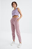 Gül Kurusu Cepli Bağcıklı Jogger Rahat Form Polar Kadın Eşofman Alt - 94622 | L