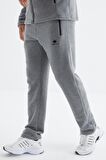 Gri Melanj Dik Yaka Basic Erkek Polar Eşofman Takımı - 85193 | XL