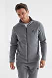 Gri Melanj Dik Yaka Basic Erkek Polar Eşofman Takımı - 85193 | XL