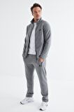 Gri Melanj Dik Yaka Basic Erkek Polar Eşofman Takımı - 85193 | XL