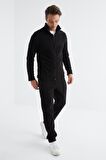 Siyah Dik Yaka Basic Erkek Polar Eşofman Takımı - 85193 | L