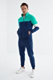 İndigo Dik Yaka  Renk Geçişli Standart Kalıp Erkek Eşofman Takımı  - 85186 | XL