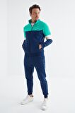 İndigo Dik Yaka  Renk Geçişli Standart Kalıp Erkek Eşofman Takımı  - 85186 | XL