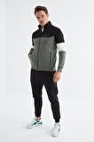 Çağla - Siyah Dik Yaka  Renk Geçişli Standart Kalıp Erkek Eşofman Takımı  - 85186 | XL