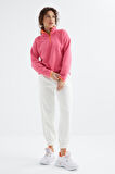 Şeker Pembe Yarım Fermuar Etek Ucu Büzgülü Dik Yaka Oversize Kadın Polar Sweatshirt - 97234 | L