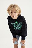 Lacivert Baskı Detaylı Standart Kalıp Kapüşonlu Erkek Çocuk Sweatshirt - 11002 | 7-8