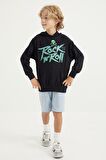 Lacivert Baskı Detaylı Standart Kalıp Kapüşonlu Erkek Çocuk Sweatshirt - 11002 | 7-8