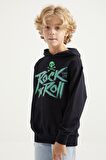 Lacivert Baskı Detaylı Standart Kalıp Kapüşonlu Erkek Çocuk Sweatshirt - 11002 | 7-8