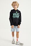 Lacivert Baskı Detaylı Standart Kalıp Kapüşonlu Erkek Çocuk Sweatshirt - 11002 | 8-9