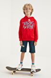 Kırmızı Baskı Detaylı Standart Kalıp Kapüşonlu Erkek Çocuk Sweatshirt - 11002 | 8-9