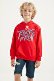 Kırmızı Baskı Detaylı Standart Kalıp Kapüşonlu Erkek Çocuk Sweatshirt - 11002 | 8-9