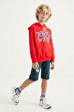 Kırmızı Baskı Detaylı Standart Kalıp Kapüşonlu Erkek Çocuk Sweatshirt - 11002 | 8-9