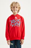 Kırmızı Baskı Detaylı Standart Kalıp Kapüşonlu Erkek Çocuk Sweatshirt - 11002 | 8-9