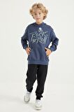 Petrol Baskı Detaylı Standart Kalıp Kapüşonlu Erkek Çocuk Sweatshirt - 11002 | 8-9
