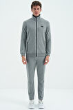 Gri Melanj Dik Yaka Fermuarlı Cep Detaylı Standart Kalıp Erkek Eşofman Takım - 85196 | M