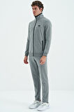 Gri Melanj Dik Yaka Fermuarlı Cep Detaylı Standart Kalıp Erkek Eşofman Takım - 85196 | M