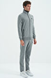 Gri Melanj Dik Yaka Fermuarlı Cep Detaylı Standart Kalıp Erkek Eşofman Takım - 85196 | M